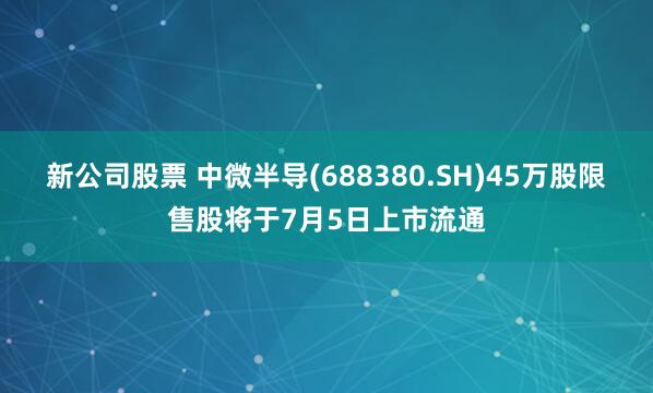 新公司股票 中微半导(688380.SH)45万股限售股将于7月5日上市流通